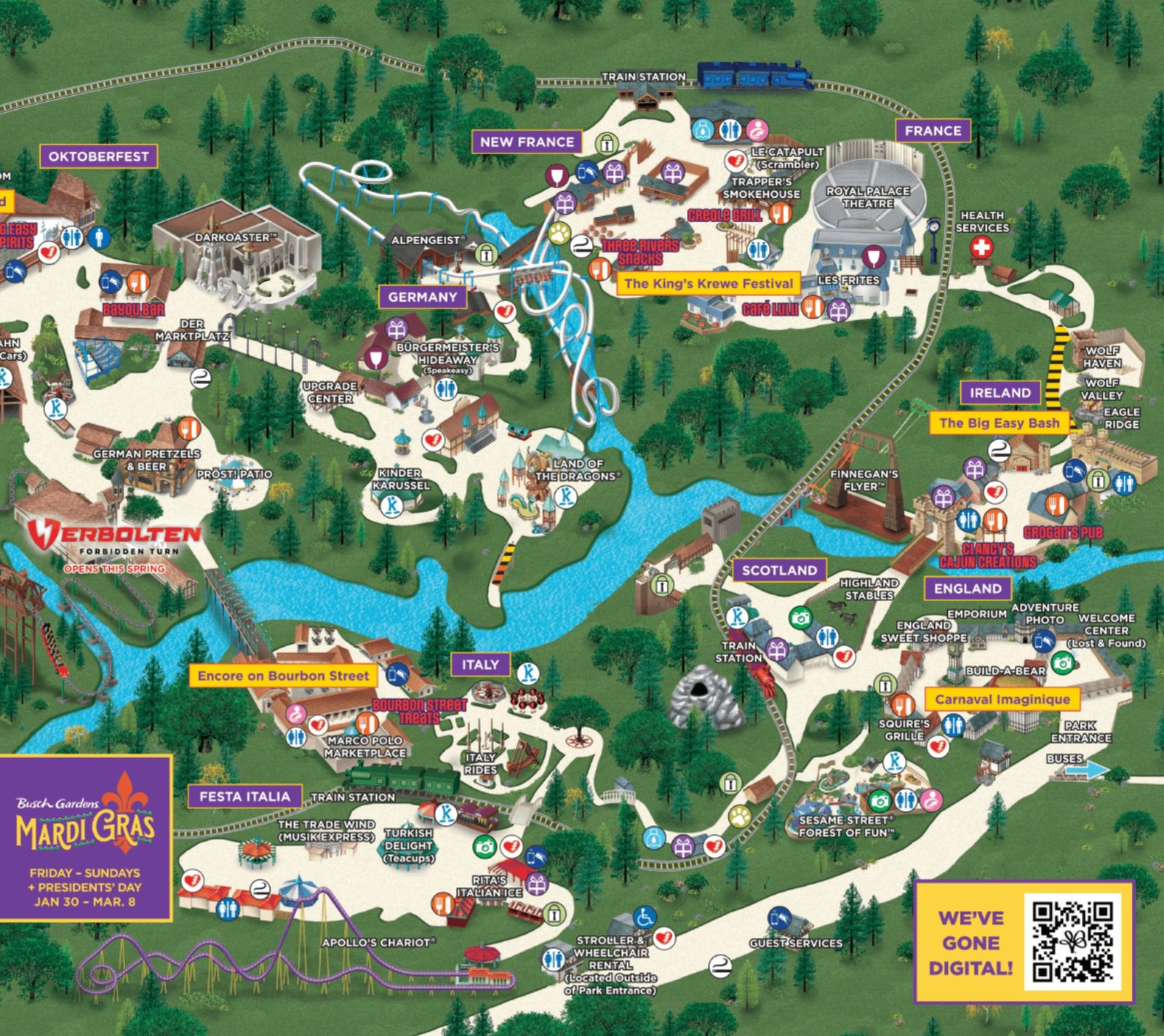 Illustrated park map of Busch Gardens Williamsburg